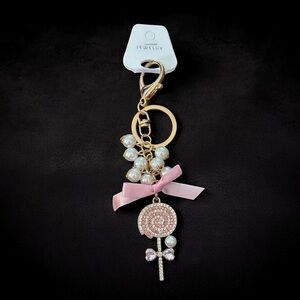 Pink rhinestone lollipop keychain/bag, charm brand new adorable